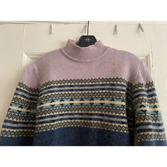 Vintage 90's Y2K Eddie Bauer Fair Isle Wool Sweater Mock Neck Women's Size S - Picture 2 of 14